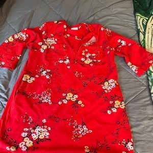 Red floral dress